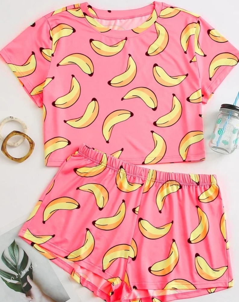 SHEIN | Plus Allover Banana Print PJ Set/5XL